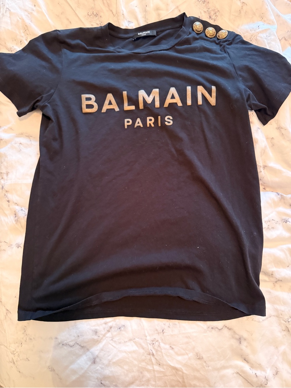 Balmain Black Logo Tee with Metallic Print worn once